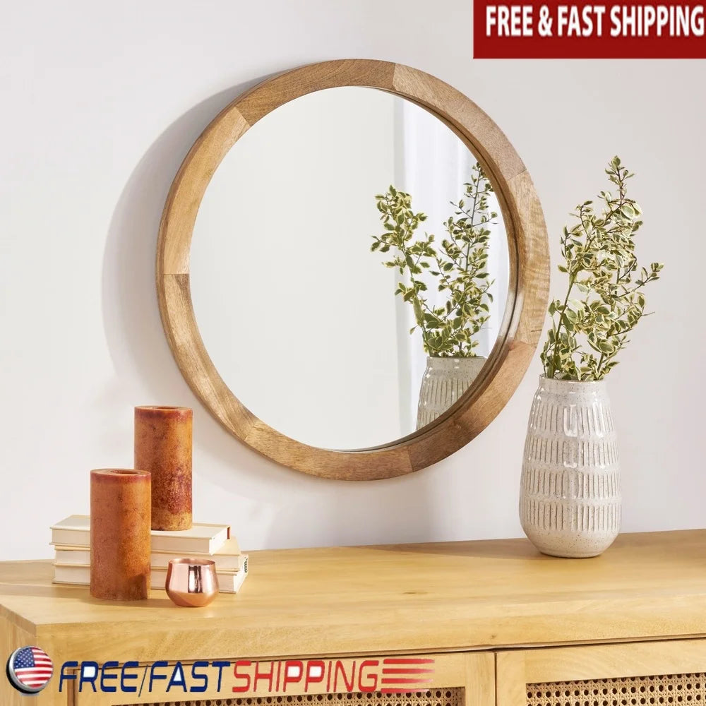 Modern Round Mirror Wood