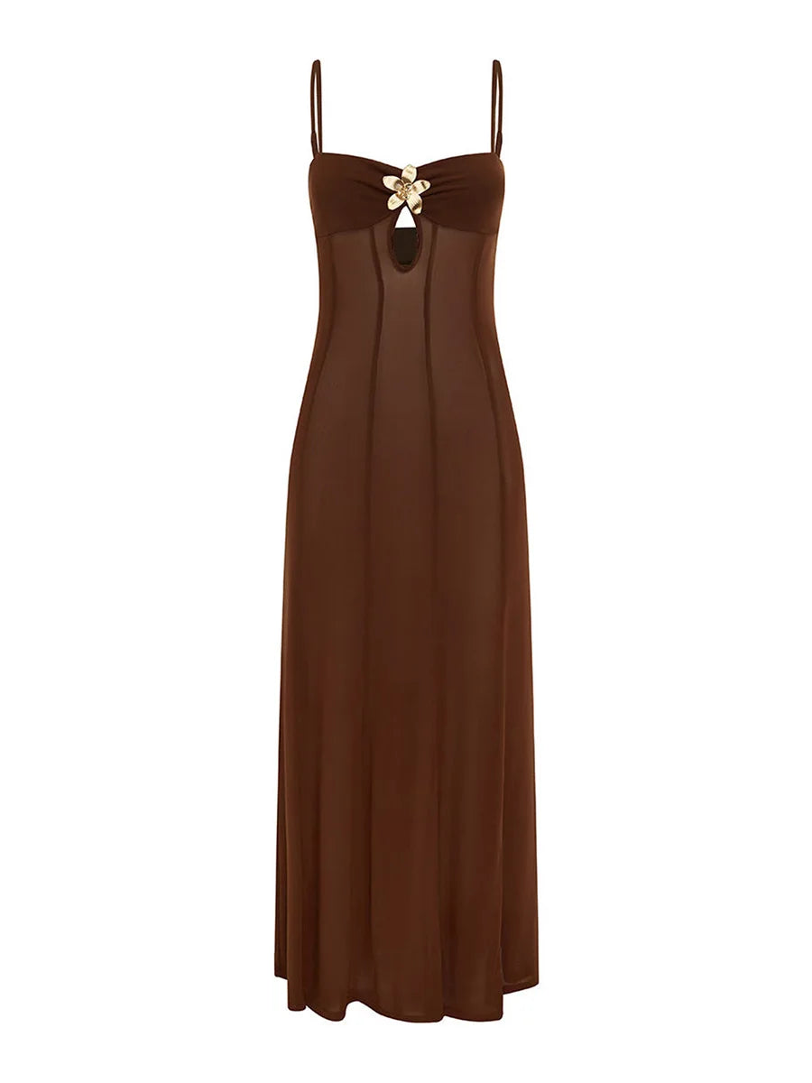 Elegant Lace Overlay Sleeveless Maxi Dress