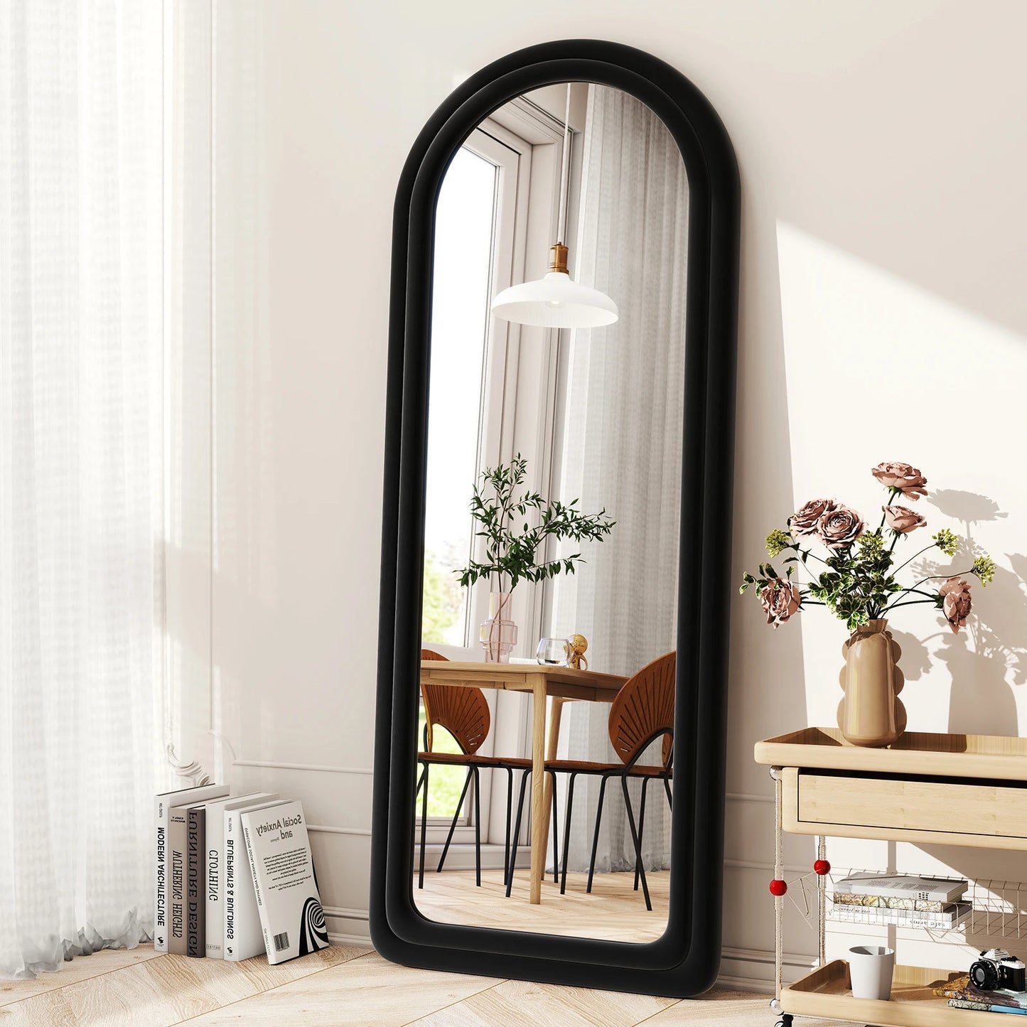 Full Body Mirror with Stand, Arched Velvet Mirror