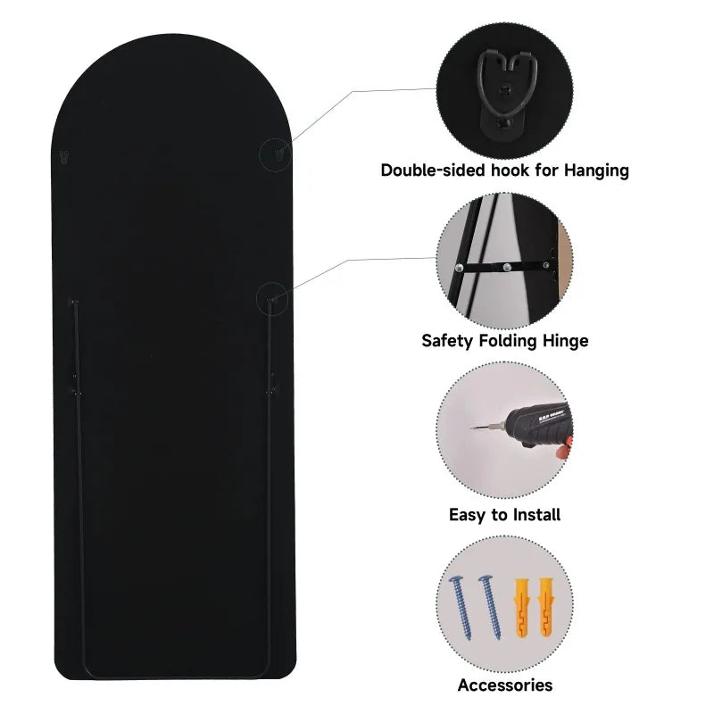 Full Body Mirror with Stand, Arched Velvet Mirror