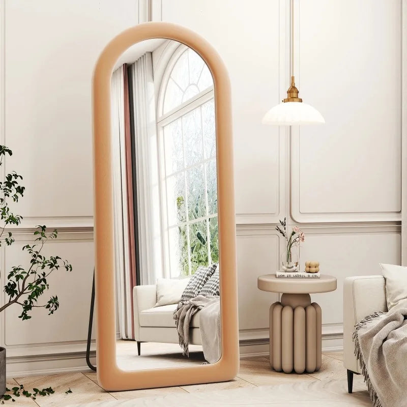 Full Body Mirror with Stand, Arched Velvet Mirror