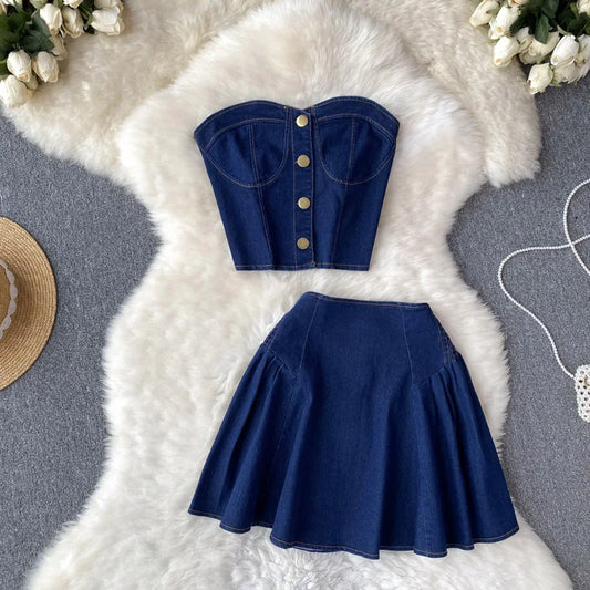 Denim Washing Two Pieces Set