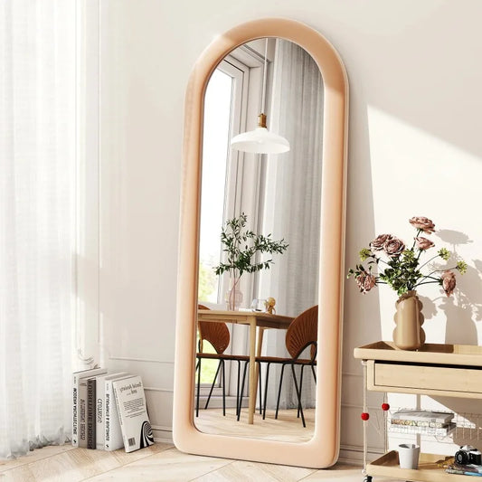 Full Body Mirror with Stand, Arched Velvet Mirror